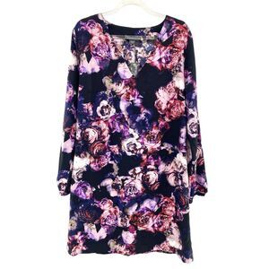 New Covington Dress Womens Medium Floral Shift V Neck Long‎ Sleeve Lightweight